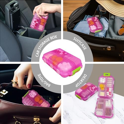 Pill Organizer with Medicine Labels Travel Daily Pill Container Mini Medication Organizer Storage Pill Organizer Travel Essentials Pill Case 7 Day (Pink & 161 Lables) - Image 3