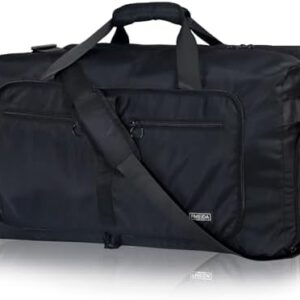 Fmeida 65L Duffle Bag with Shoes Compartment, Foldable Travel Duffel Bags for Men Women, Large Packable Travel Bag Water Repellent & Tear Resistant (Black)