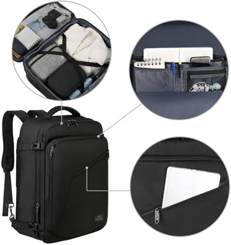 MATEIN Carry on Backpack, Extra Large Travel Backpack Expandable Airplane Approved Weekender Bag for Men and Women, Water Resistant Lightweight Daypack for Flight 40L, Black - Image 7
