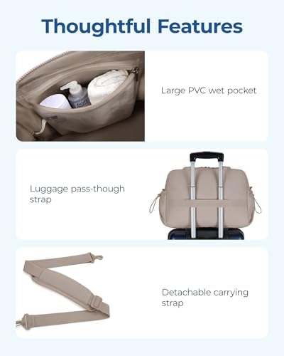 BAGSMART Gym Bag for Women, Duffle Bag for Travel with Wet Pocket, Lightweight Carry on Weekender Duffel, Water Resistant - Image 7