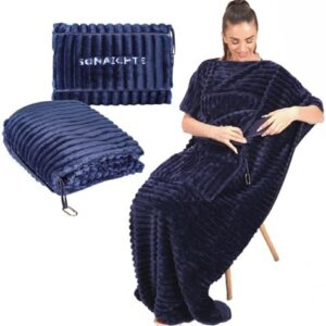 Travel Pillow and Blanket Set Travel Blanket Airplane Compact with Bag Travel Blanket Airplane Travel Essentials Car Blankets for Adults (Navy Blue)