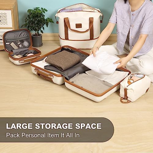Kono Luggage Set 4 Piece Carry On Hardside Luggage with TSA Lock Spinner Wheels Carry On Suitcase Cream White - Image 4