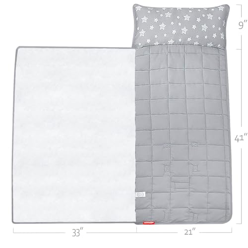 Moonsea Toddler Nap Mat with Pillow and Fleece Minky Blanket, Lightweight, Soft Perfect for Kids Preschool, Daycare, Travel Sleeping Bag Boys and Girls, 21" x 50" Fit Standard Cot - Image 4