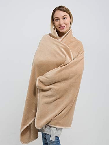BlueHills Travel Blanket Pillow in Mini Soft Case Premium Plush Airplane Blanket in Soft Bag Compact Pack with Luggage Belt and Backpack Clip Warm Plane Pillows Traveling Gifts Packable - Beige M06 - Image 4