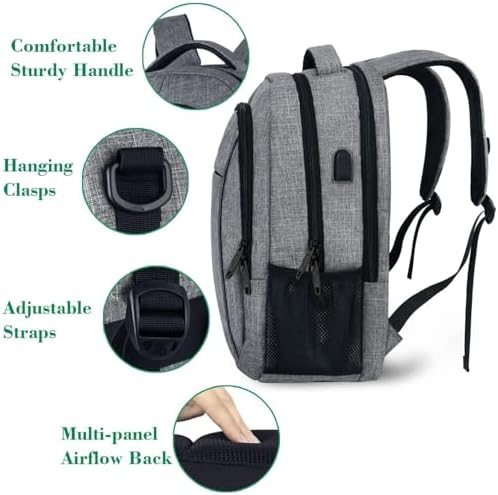 MATEIN Travel Laptop Backpack, Business Anti Theft Slim Sturdy Laptops Backpack with USB Charging Port, Water Resistant College School Computer Bag Gift for Men & Women Fits 15.6 Inch Notebook, Grey - Image 6