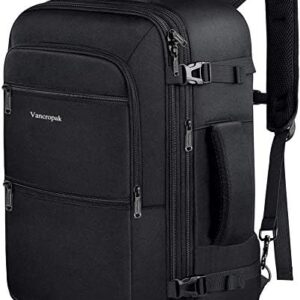 Vancropak Carry On Backpack, 40L Expandable Extra Large Travel Backpack, Flight Approved Water Resistant Luggage Suitcase Daypack, Lightweight College Business Weekender Bag for Men & Women, Black