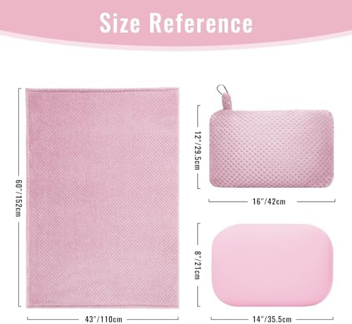 Travel Pillow Blanket Set-3 in 1 Travel Pillow Memory Foam, Soft Travel Blanket Airplane Compact with Bag, Inner Pillowcase, Hand Luggage Belts and Backpack Clip, for Plane Car, Pink - Image 4