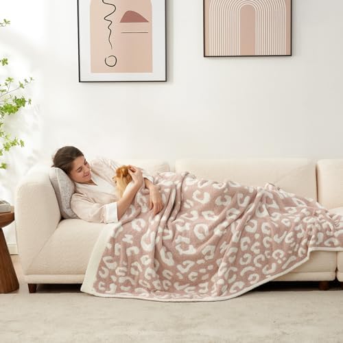 Snuggle Sac Leopard Throw Blanket for Couch Bed Sofa 50x60 inches, Reversible Beige Leopard Blanket Ultra Soft Cozy Blankets for Women Mothers Birthday Gifts - Image 2