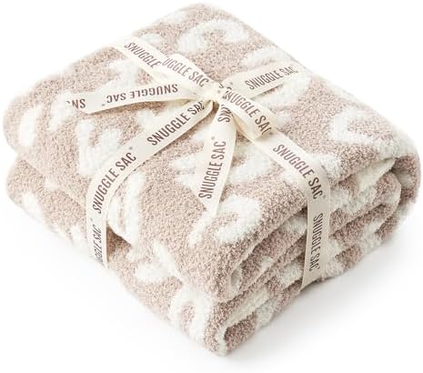Snuggle Sac Leopard Throw Blanket for Couch Bed Sofa 50x60 inches, Reversible Beige Leopard Blanket Ultra Soft Cozy Blankets for Women Mothers Birthday Gifts