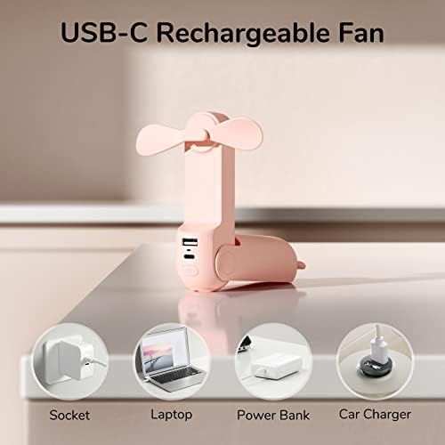 JISULIFE Handheld Mini Fan, 3 IN 1 USB Rechargeable Portable Fan [12-19 Working Hours] with Power Bank, Flashlight, Pocket Design for Travel/Summer/Concerts/Lash, Gifts for Women (Pink) - Image 5