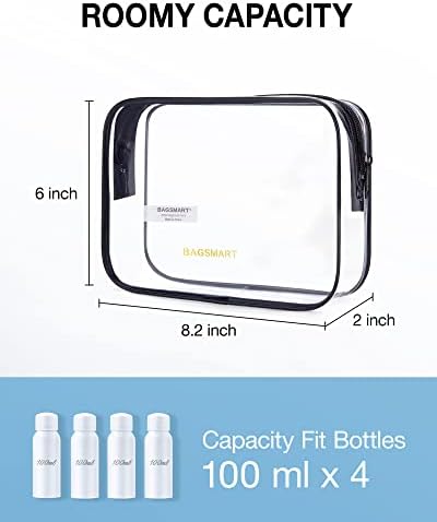 BAGSMART Clear Toiletry Bag, 2 Packs TSA Approved Water resistant Quart Size Travel Organizer, Airport Airline Travel Essential Carry On Makeup Cosmetic Bags for Women, Black - Image 3