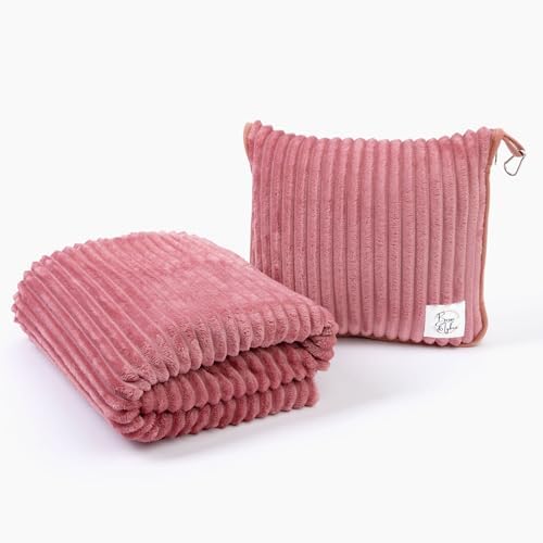 Premium Travel blanket pillow - XL 50"x70" | 2 in 1 Travel Blanket Airplane Compact with Bag having Hand Luggage Sleeve & Backpack Clip | Roadtrip, Hiking and long flight must haves | Airplane Comfort