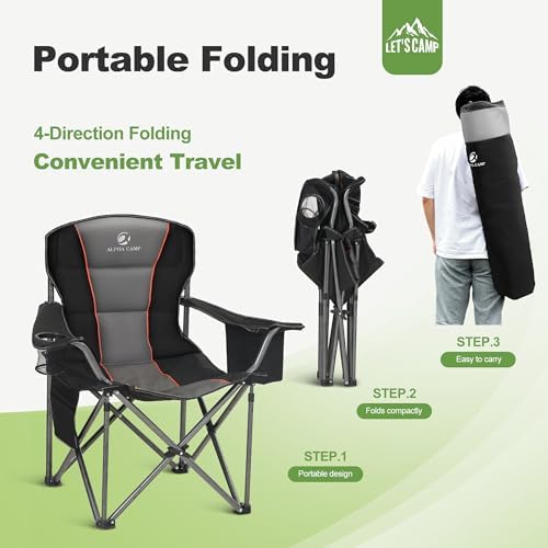 LET'S CAMP Folding Camping Chair Oversized Heavy Duty Padded Outdoor Chair with Cup Holder Storage and Cooler Bag, 450 LBS Weight Capacity, Thicken 600D Oxford,2 Pack - Image 9