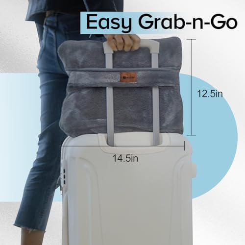 Travel Blanket Pillow Throw Fleece - 2-in-1 Travel Pillow and Blanket Set for Airplane Fluffy Fuzzy Soft Cozy Thick Lightweight Gray 450GSM 67"x50" - Image 3