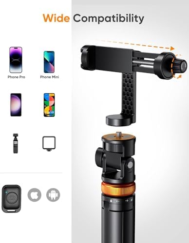 EUCOS 62" Phone Tripod, Tripod for iPhone & Selfie Stick Tripod with Remote, Extendable Phone Tripod Stand & Travel Tripod, Solidest Cell Phone Tripod Compatible with iPhone/Android - Image 4