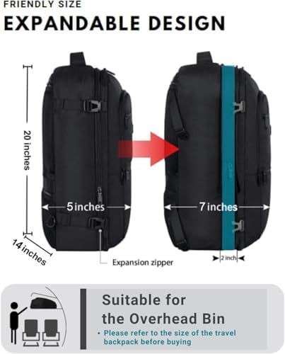 Vancropak Carry On Backpack, 40L Expandable Extra Large Travel Backpack, Flight Approved Water Resistant Luggage Suitcase Daypack, Lightweight College Business Weekender Bag for Men & Women, Black - Image 4