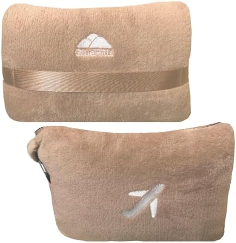 BlueHills Travel Blanket Pillow in Mini Soft Case Premium Plush Airplane Blanket in Soft Bag Compact Pack with Luggage Belt and Backpack Clip Warm Plane Pillows Traveling Gifts Packable - Beige M06 - Image 9