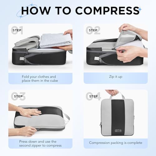 10 Set Compression Packing Cubes for Travel Essentials,Compressible Expandable Packing Cubes for Suitcase,OlarHike Luggage Organizer Bags for Travel,Handy Helper for Organizing Clothes(Black) - Image 3