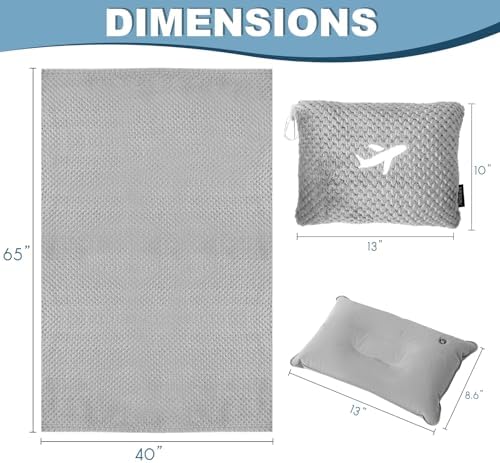 Travel Blanket Airplane Compact with Bag, Travel Essentials 3 in 1 Packable Airplane Blanket, Travel Pillow and Blanket Set, Inflatable Pillow, Luggage Sleeve & Backpack Clip (Light Grey) - Image 7