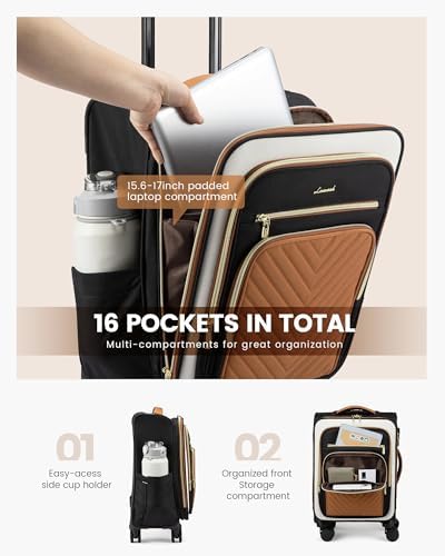 LOVEVOOK Carry On Luggage 22x14x9 Airline Approved,20 Inch Carry On Suitcases with Wheels,Softside Rolling Suitcase with TSA Lock for Women Men,Lightweight Travel luggage - Image 4