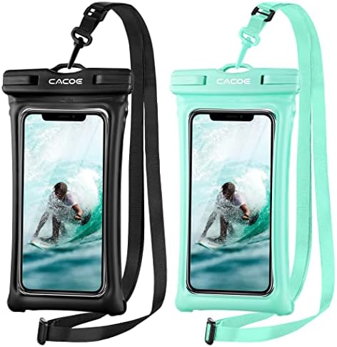 CACOE [Floatable] Floating Universal IPX8 Waterproof Phone case 2 Pack-Up to 7.0",Adjustable Lanyard Phone Pouch,Cellphone Dry Bags for Vacation Beach Pool Kayak Cruise Travel Essentials（Black+Green）