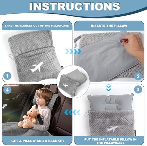 Travel Blanket Airplane Compact with Bag, Travel Essentials 3 in 1 Packable Airplane Blanket, Travel Pillow and Blanket Set, Inflatable Pillow, Luggage Sleeve & Backpack Clip (Light Grey) - Image 6