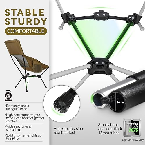 MARCHWAY Lightweight Folding High Back Camping Chair with Head Support, Stable Portable Compact for Outdoor Camp, Travel, Beach, Picnic, Festival, Hiking, Backpacking (Highback Khaki) - Image 4