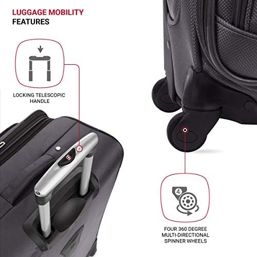 SwissGear Sion Softside Expandable Luggage, Dark Grey, Carry-On 21-Inch - Image 2