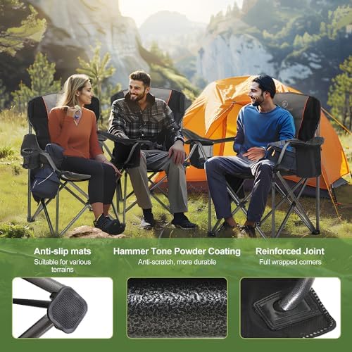 LET'S CAMP Folding Camping Chair Oversized Heavy Duty Padded Outdoor Chair with Cup Holder Storage and Cooler Bag, 450 LBS Weight Capacity, Thicken 600D Oxford,2 Pack - Image 6