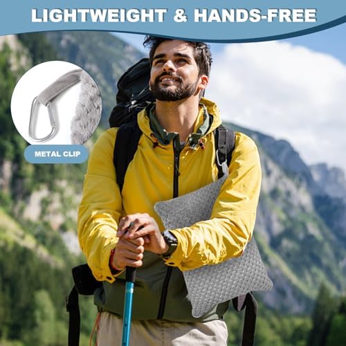 Travel Blanket Airplane Compact with Bag, Travel Essentials 3 in 1 Packable Airplane Blanket, Travel Pillow and Blanket Set, Inflatable Pillow, Luggage Sleeve & Backpack Clip (Light Grey) - Image 5