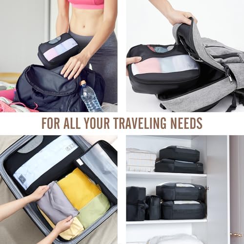 Veken 8 Set Packing Cubes for Travel Essentials, Suitcase Organizer Bags Set for Luggage, Road Trip Travel Accessories in 4 Sizes (Extra Large, Large, Medium, Small), Black - Image 7