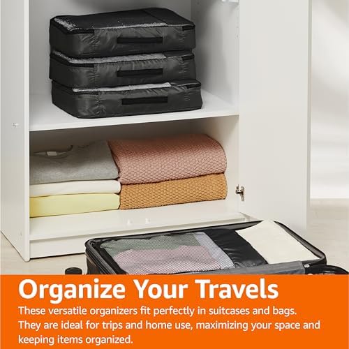 Amazon Basics Large Packing Cubes for Travel, Packing Organizers, 4-Piece-Set With Double Zipper Pulls and Mesh Top Panel, 100% Durable Polyester, Black, 17.5"L x 12.8"W x 3.3"H - Image 7