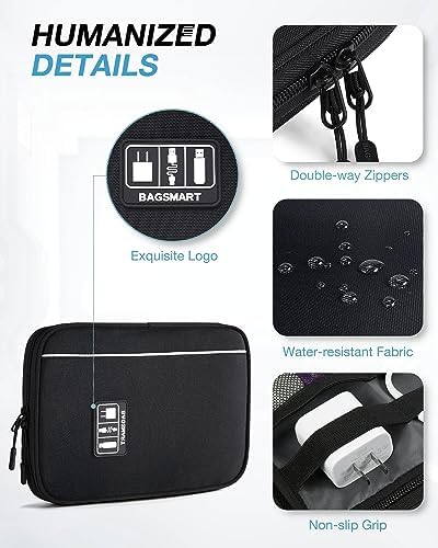 BAGSMART Electronics Travel Organizer Case, Tech Accessories Cord Storage Bag for Phone, Power Bank, SD Card, Cables, Black - Image 4