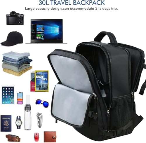 Beraliy Travel Backpack for Men Women, Large Carry On Backpack, Personal Item Bag Airline Approved, 17 inch Laptop Backpack, Business Work Gym Weekender Bag, Black - Image 10