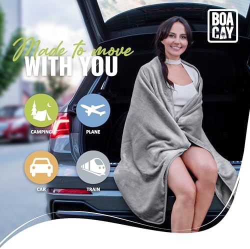 BOACAY Soft & Warm Travel Blanket for Airplane & Car - Long Flight Essential for Women, Men, Kids - Compact Pillow with Luggage Sleeve & Backpack Clip - Image 8