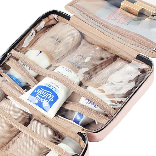 NISHEL Travel Toiletry Bag for women, Portable Hanging Organizer for Travel-Sized Shampoo, Conditioner, Brushes Set, makeup Accessories, Medium Size, Pink - Image 6