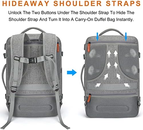 Carry on Travel Backpacks, Extra Large 40L Flight Approved for Men & Women,Expandable Suitcase With 4 Packing Cubes,Water Resistant Luggage Daypack Business Weekender Bag,Grey - Image 4