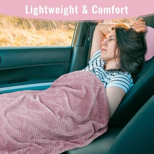 Travel Pillow Blanket Set-3 in 1 Travel Pillow Memory Foam, Soft Travel Blanket Airplane Compact with Bag, Inner Pillowcase, Hand Luggage Belts and Backpack Clip, for Plane Car, Pink - Image 7