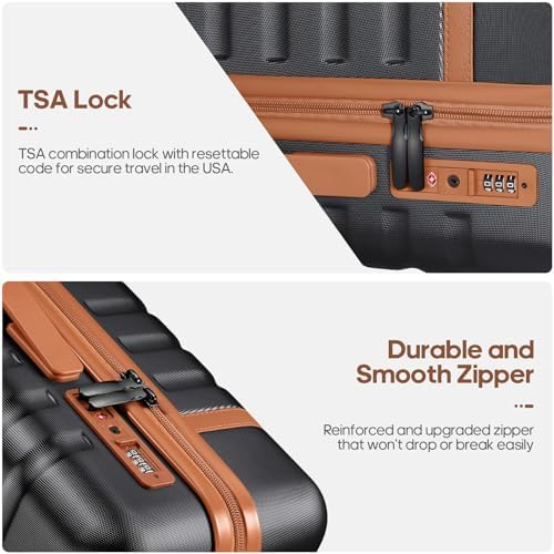 Luggage Sets 3 Piece, Carry On Luggage 20 Inch With Spinner Wheels,PC Hardside Suitcase Set with TSA Lock,Durable Carry On Suitcase With Travel Backpack for Men (Black, 3 piece set (20inch)) - Image 4