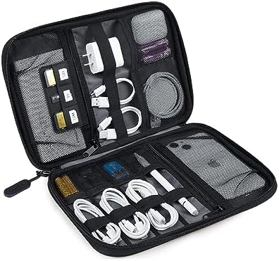 BAGSMART Electronics Travel Organizer Case, Tech Accessories Cord Storage Bag for Phone, Power Bank, SD Card, Cables, Black