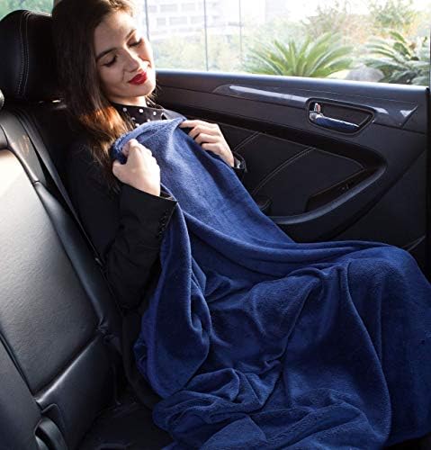 BlueHills Premium Soft Travel Blanket Pillow Airplane Blanket Packed in Soft Bag Pillowcase with Hand Luggage Belt and Backpack Clip, Compact Pack Large Plane for Any Travel (Navy Blue T002) - Image 4